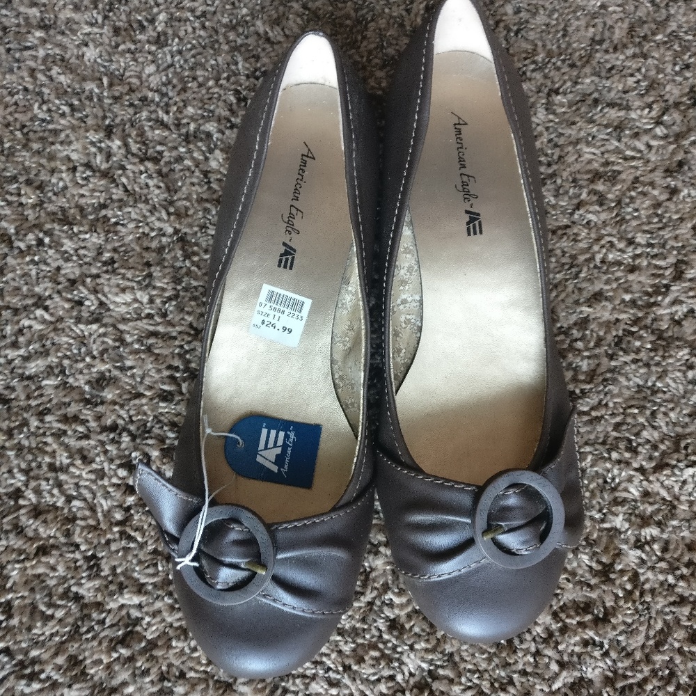 Brown American eagle wedges with decorative buckle
